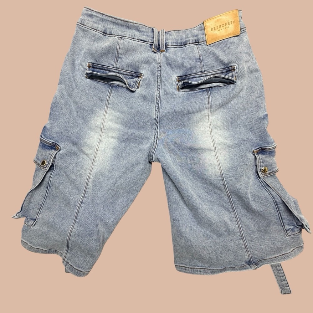 Retrofete New York Women's Cargo Light WashDenim Shorts Utility Designer Size 27 - Picture 4 of 10